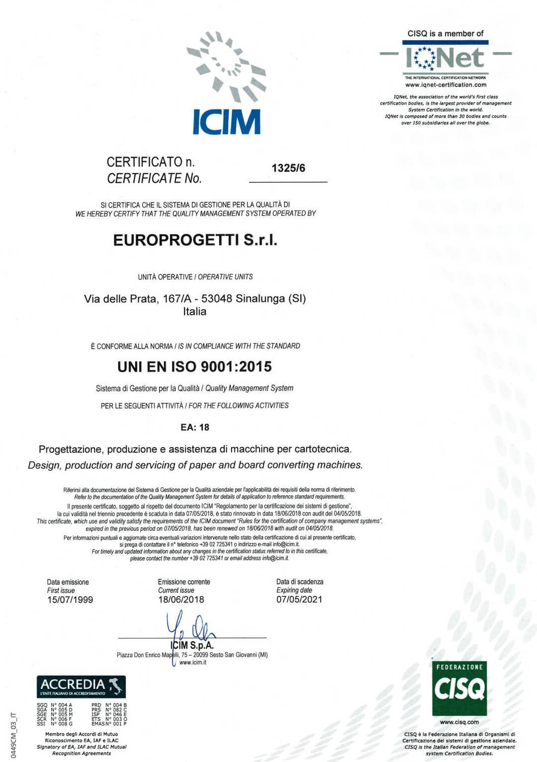 Certificazione ISO UNI EN 9001:2015